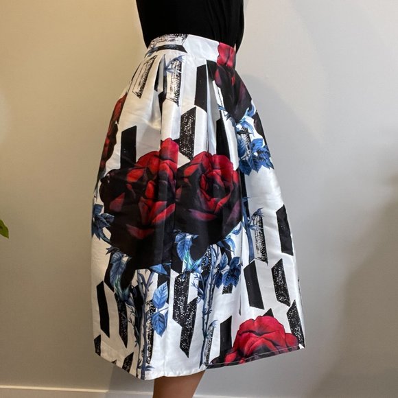 Floral Lined Puffy Midi Skirt -L- - Picture 4 of 11